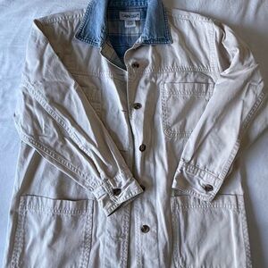 Cabin Creek Beige Chore Jacket with Denim Collar